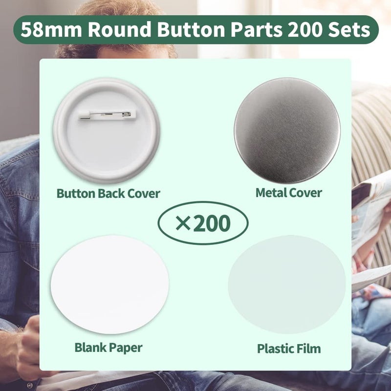 Mostme 200 Sets 58mm/2.25 inch Button Supplies Button Parts for Button Maker Machine 58mm  Round Badge Blank Button Pins  includes Plastic Button Pin Back Cover  Metal Cover  Clear Film&Blank Paper - Image 2